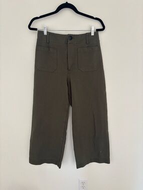 Maeve by Anthropologie The Colette Wide Leg Ankle Crop Olive Green Pants